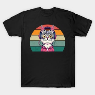 Cute cat wearing headphones T-Shirt